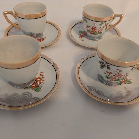 Chikaramachi Hand Painted Made in Japan Set Of 4 Cup and Saucer Vintage - Picture 9 of 10